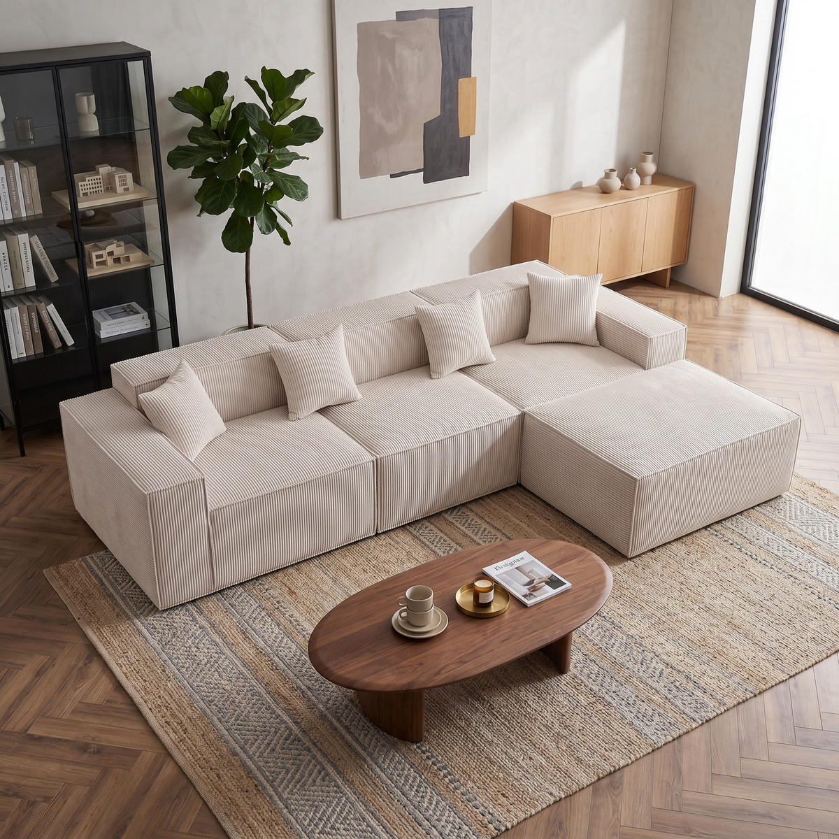 ECKSOFA cordstoff 279 cm flexibles design - Beige, Textil (279/165cm) - Urban Meuble
