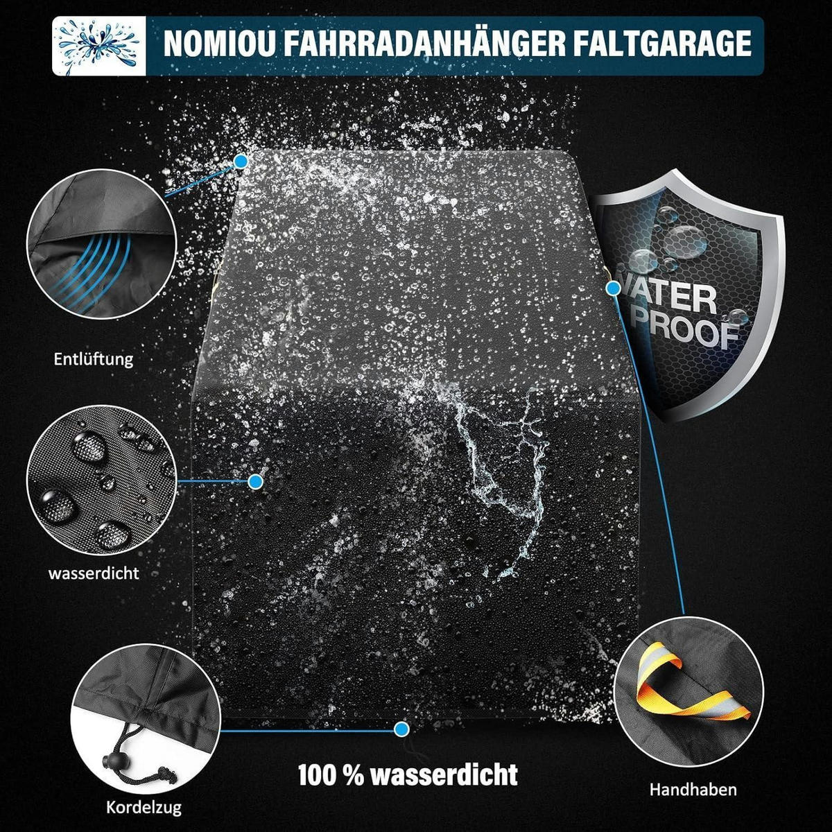 FALTGARAGE für Fahrradanhänger 140 x 88 x 92 cm - Schwarz, Textil (88/92/140cm)