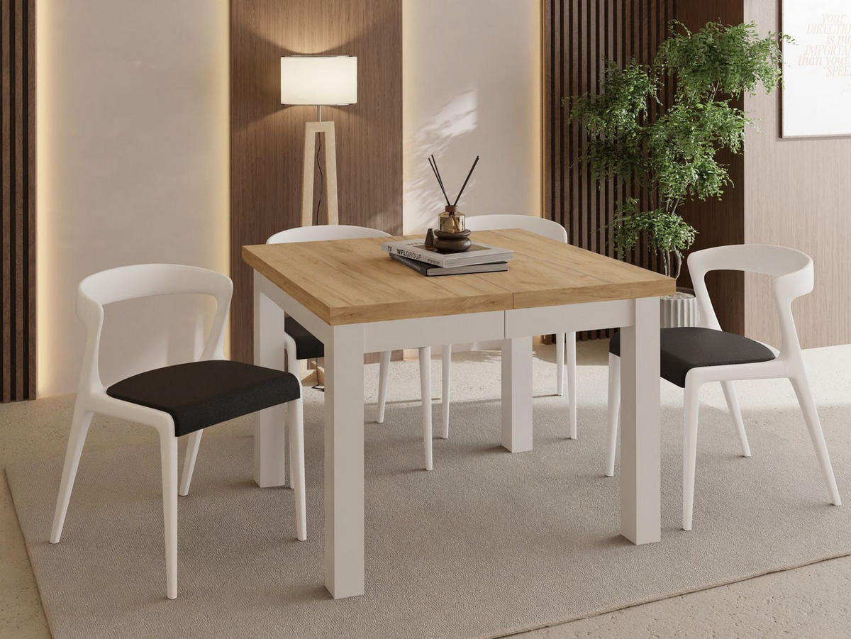 ESSTISCH Toren Weiß ausziehbar verlängerbar quadratisch, Eiche Braun 100-300/100/76.5 cm - Eiche Wotan/Weiß, Holz/Holzwerkstoff (100/100/77cm) - WFL GROUP