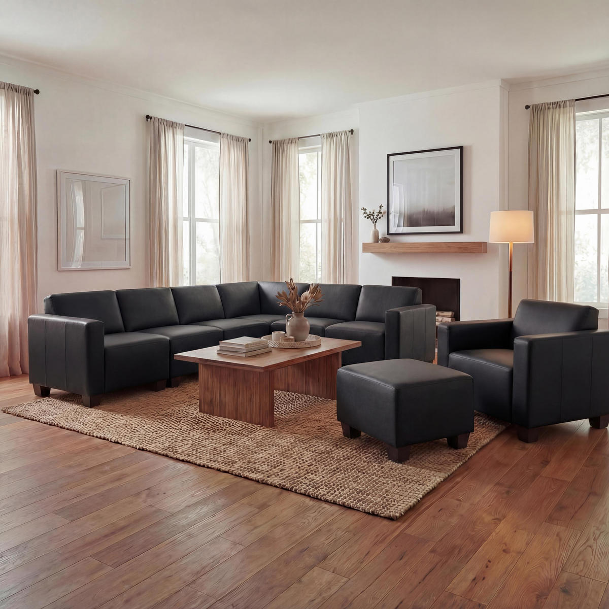 COUCH-GARNITUR Schwarz - Schwarz, Textil (288/76/216cm) - MCW