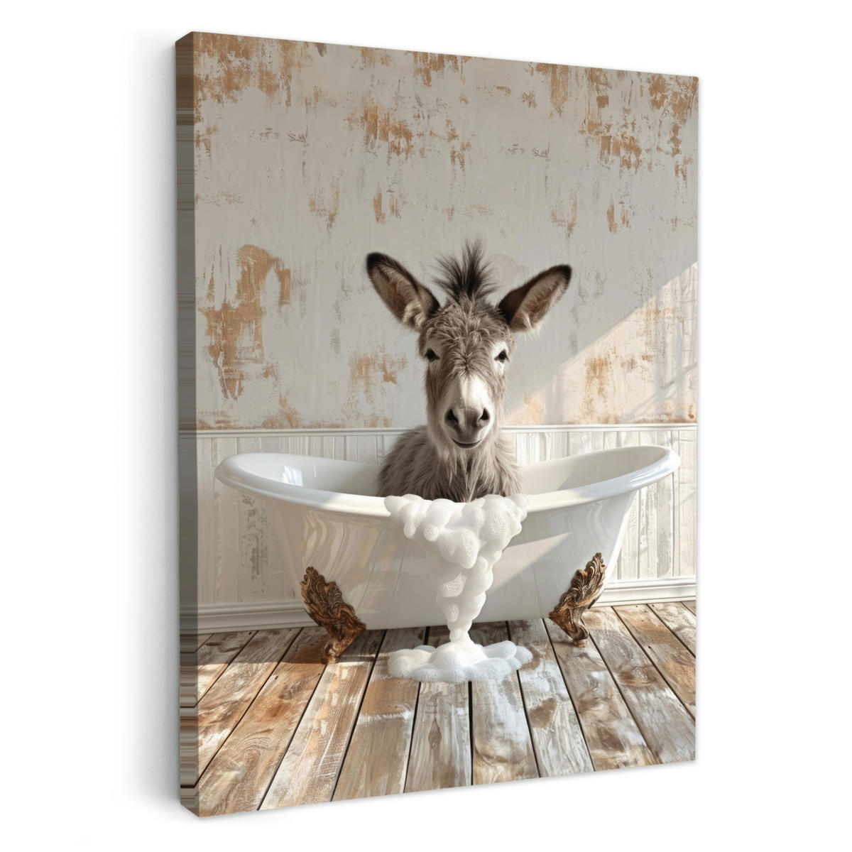 LEINWANDBILD Esel - Tiere - Badewanne - Schaumstoff 50x70 cm - Weiß, Textil (50/70cm) - MuchoWow