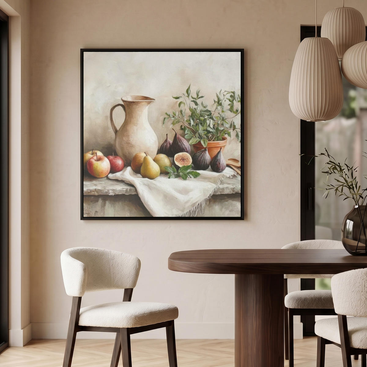 LEINWAND Bilder mit Rahmen - Obst - Kräuter - Ländlich - 90x90 - Naturfarben, Textil (90/90cm) - MuchoWow