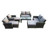 GARTENSET Polyrattan Dunkelgrau 9-Sitzer - Dunkelgrau, Metall - Fimous