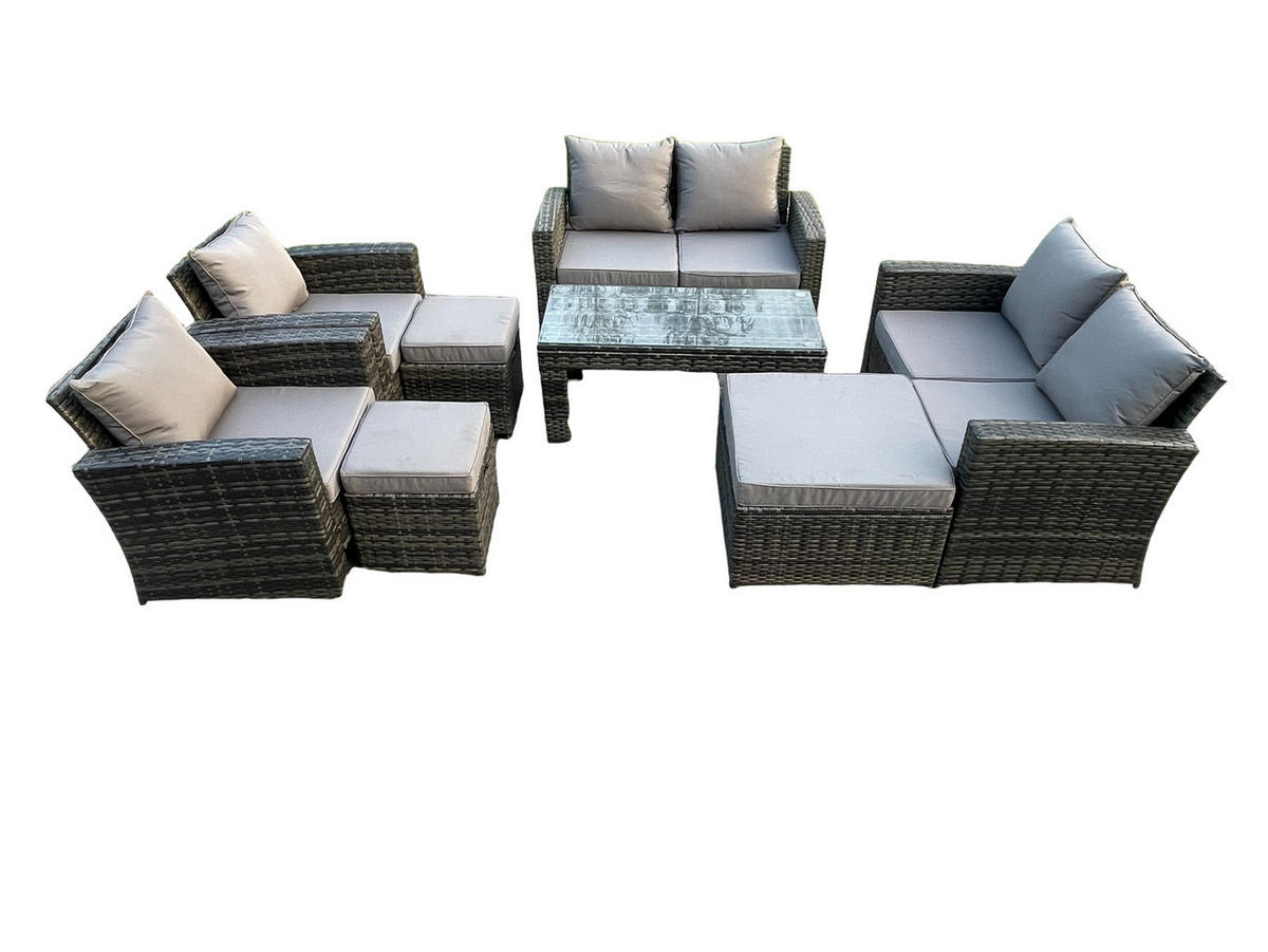 GARTENSET Polyrattan Dunkelgrau 9-Sitzer - Dunkelgrau, Metall - Fimous