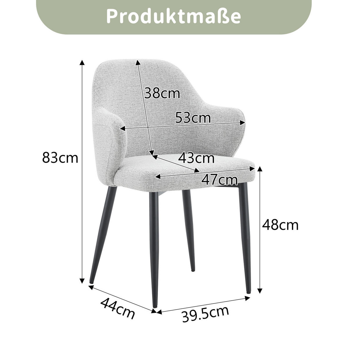 ESSZIMMERSTÜHLE 2er-Set Hellgrau mit Metallbeinen - Grau, Textil (56.5/83/53cm) - MIVRAY