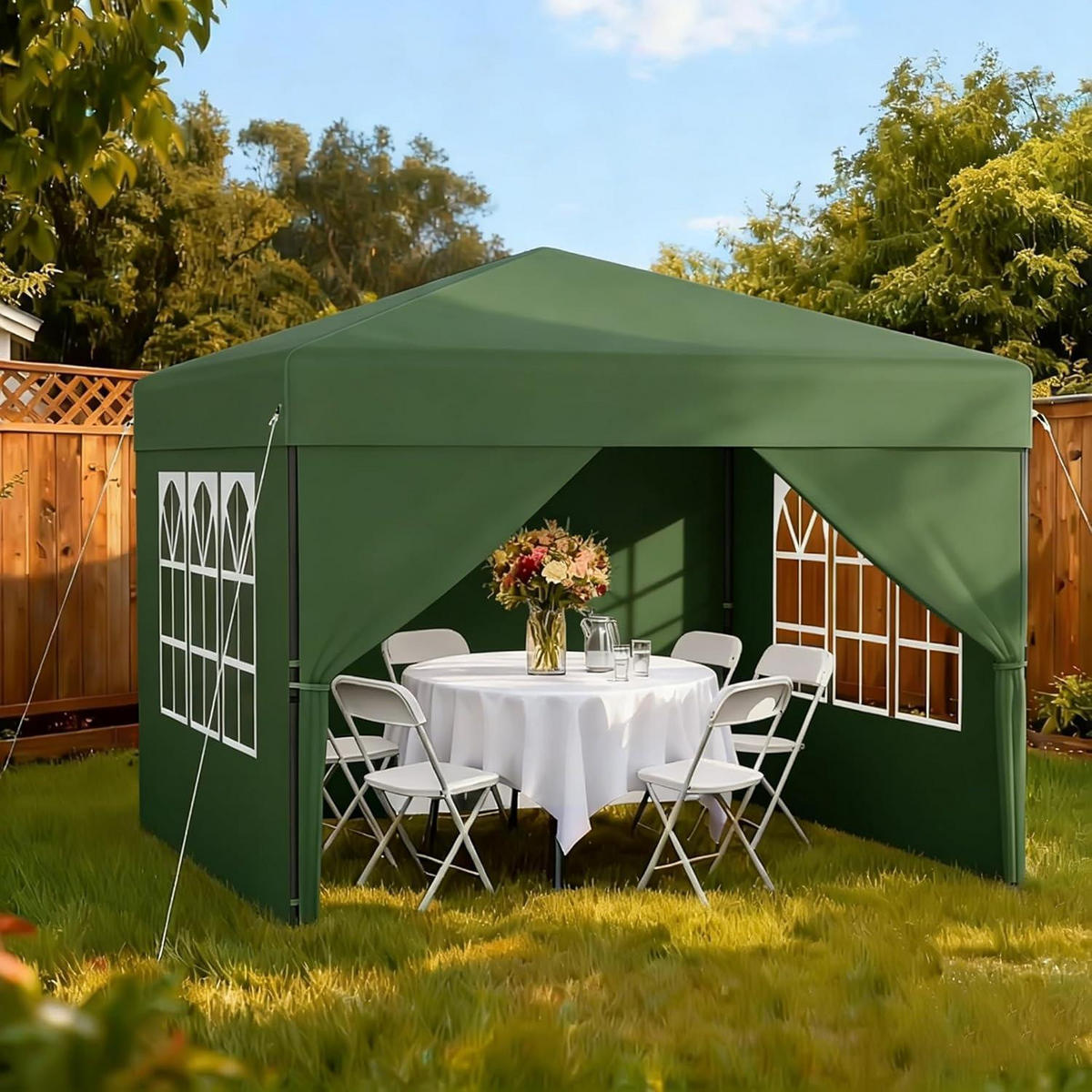 FALTPAVILLON 3x3 m mit Seitenwänden Grün - Grün, Textil (300/260/300cm)