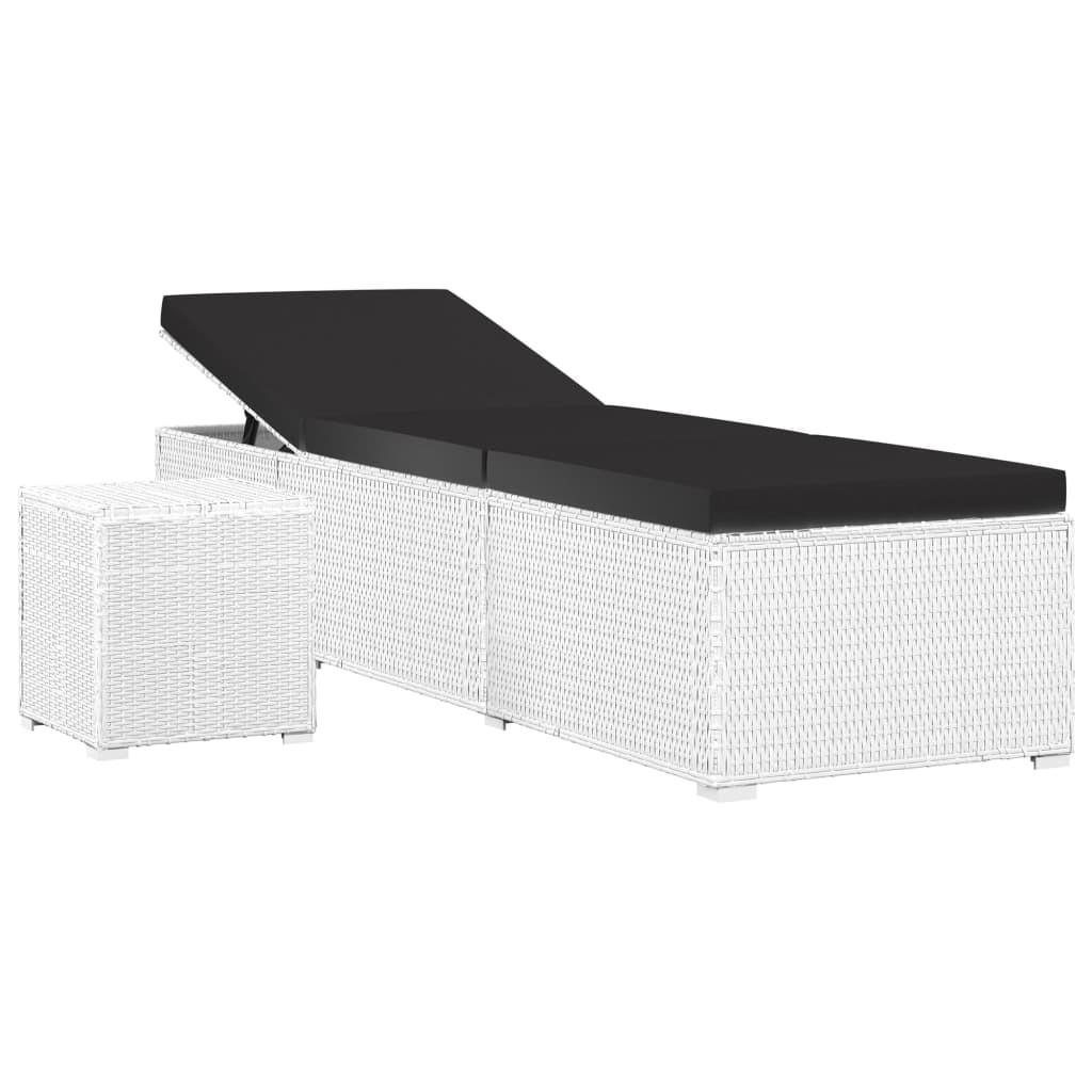 SONNENLIEGE mit Auflage und Teetisch Poly Rattan Weiß - Weiß, Holz (60/31/195cm) - furnicato
