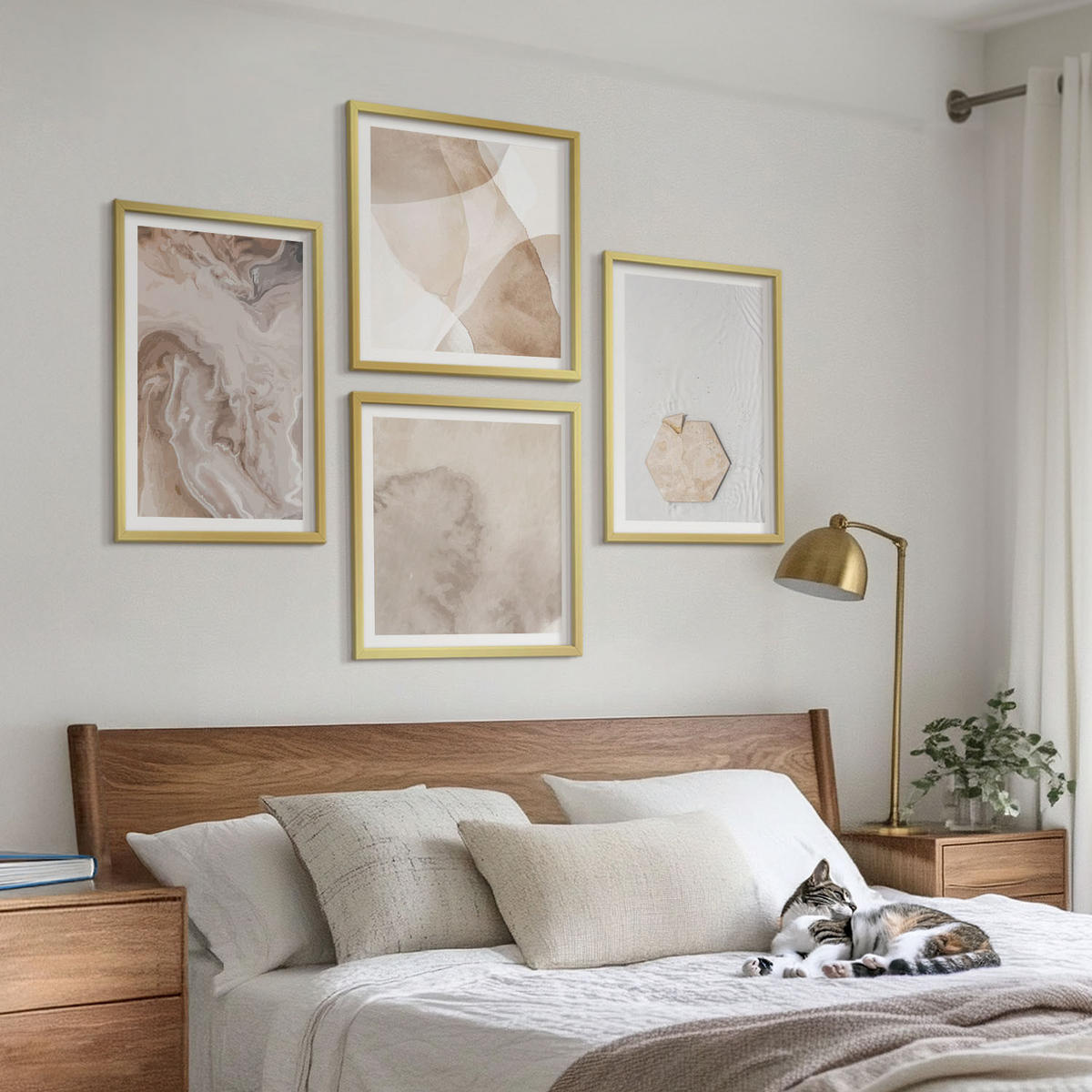 WANDBILDER 4er Set - 50x50 cm & 40x60 cm Goldrahmen - Designabstraktion, Naturinspiration - Goldfarben, Kunststoff (50/50cm) - ArtPrintCave