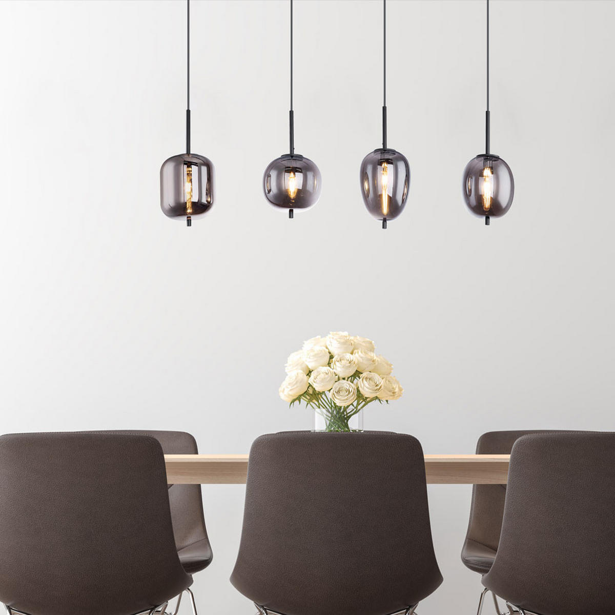 HÄNGELEUCHTE Glas Rauchfarben Grau 4 flammig - Grau, Glas (100/18.5/120cm) - Globo Lighting