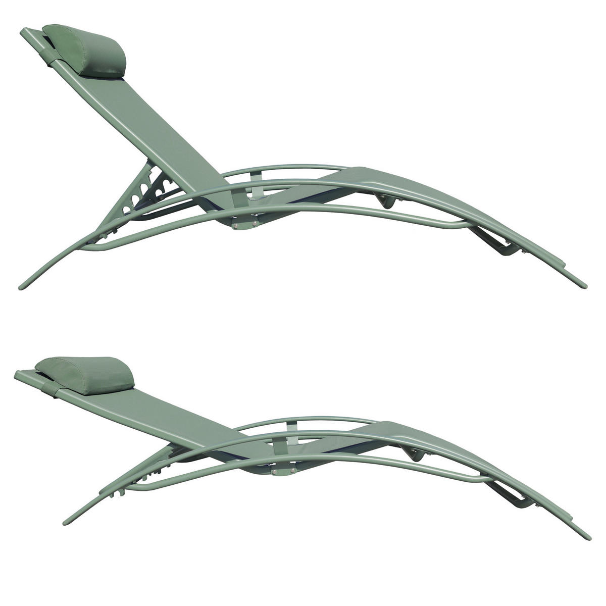 LIEGESTÜHLE Galapagos Salbeigrün und Salbeigrün 2er-Set - Grün, Metall (63/82/173.5cm) - Happy Garden