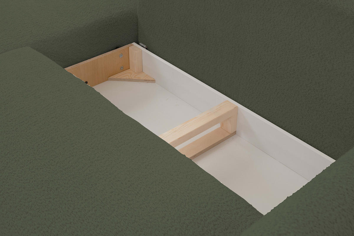 ECKSOFA ADEL mit Schlaffunktion und Bettkasten, L-förm, Metallbeine, verstellbar lose Rückenkissen, freistehend, RECHTS, 257x171x90 cm, Green - Grün, Holz/Textil (257/171cm) - DomoHome