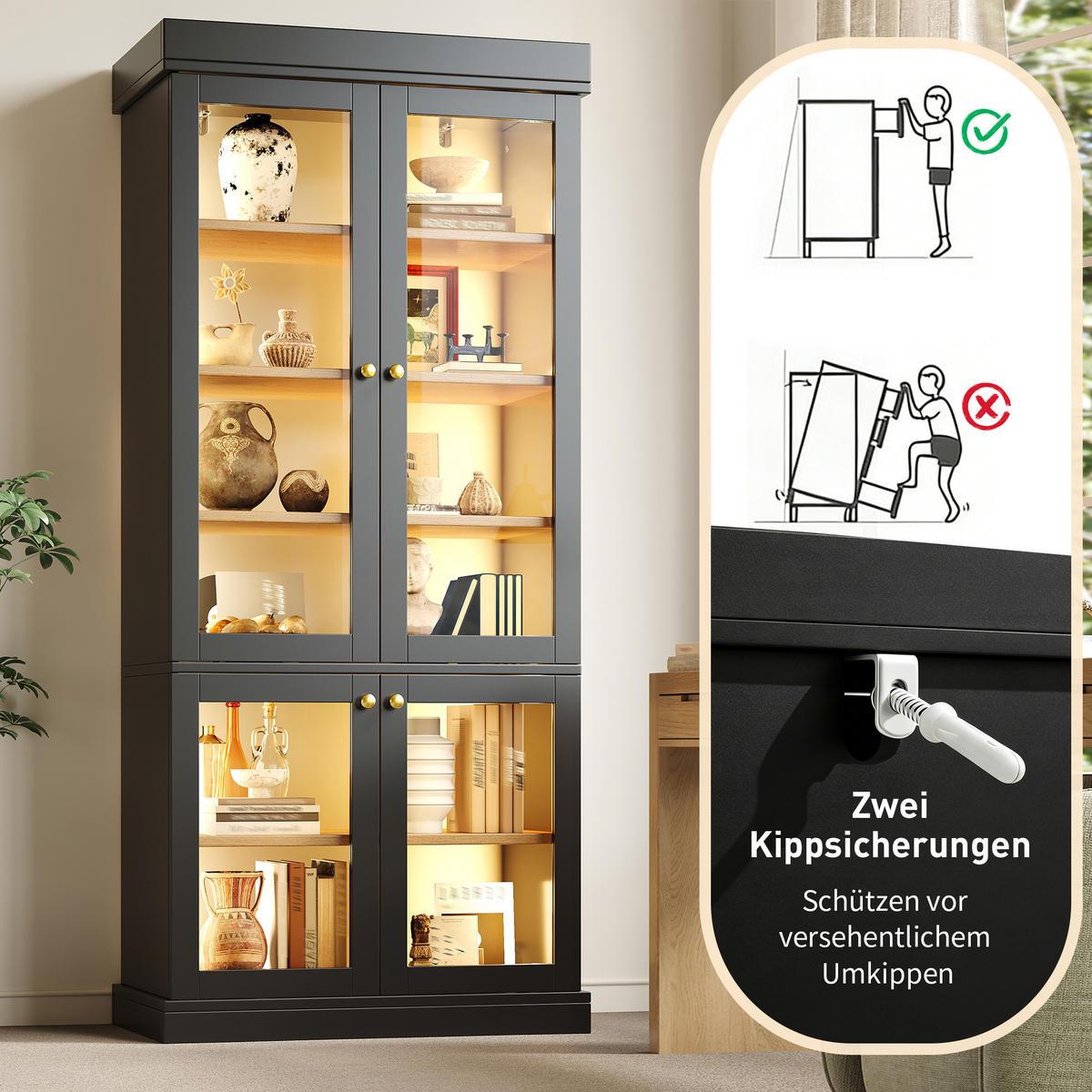 VITRINE LED Glasfront Schwarz - Schwarz, Glas (80/180/40cm) - FLIEKS