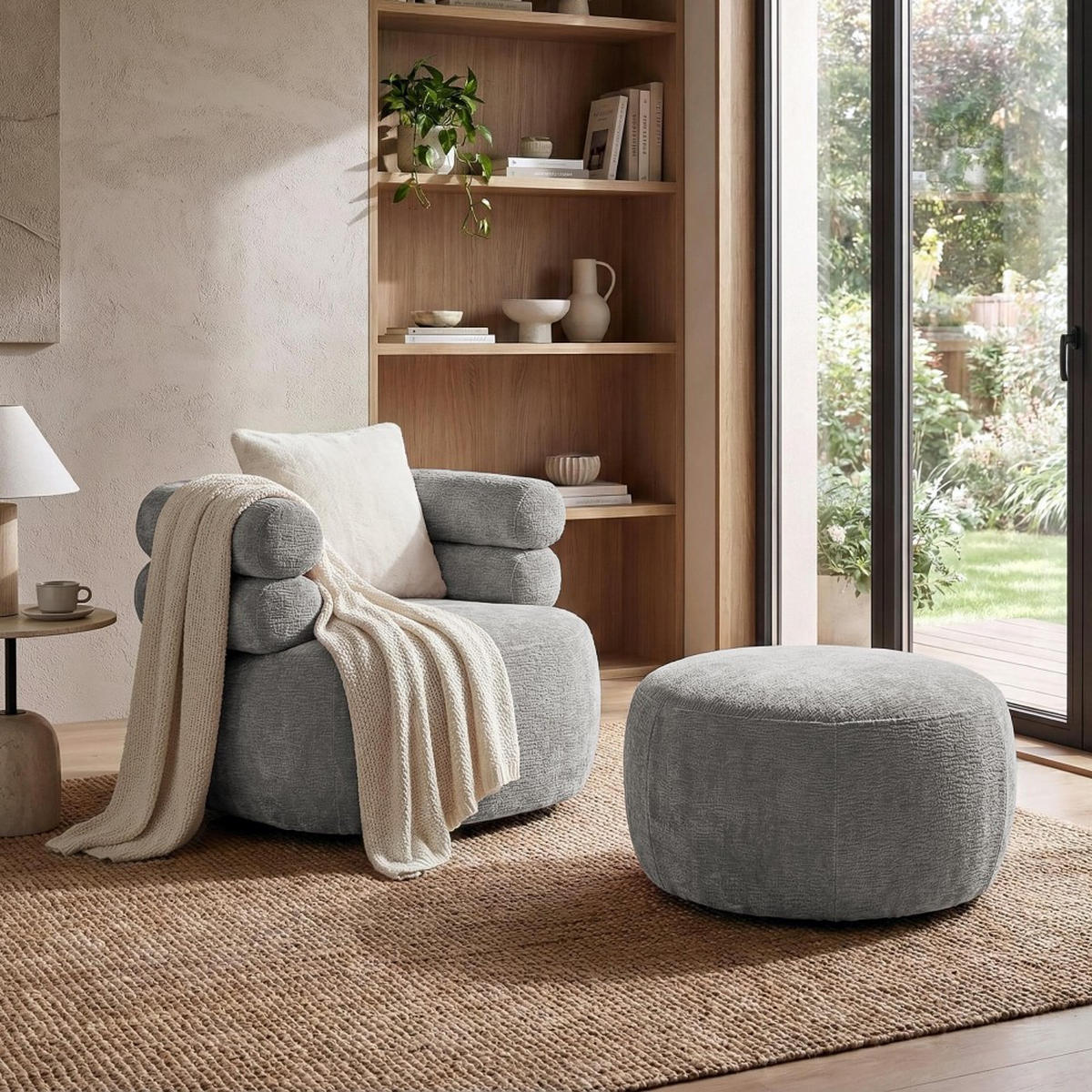 SESSEL Nano, Drehsessel mit runder Form, Hellgrau - Hellgrau, Textil (95/75/95cm) - Beautysofa