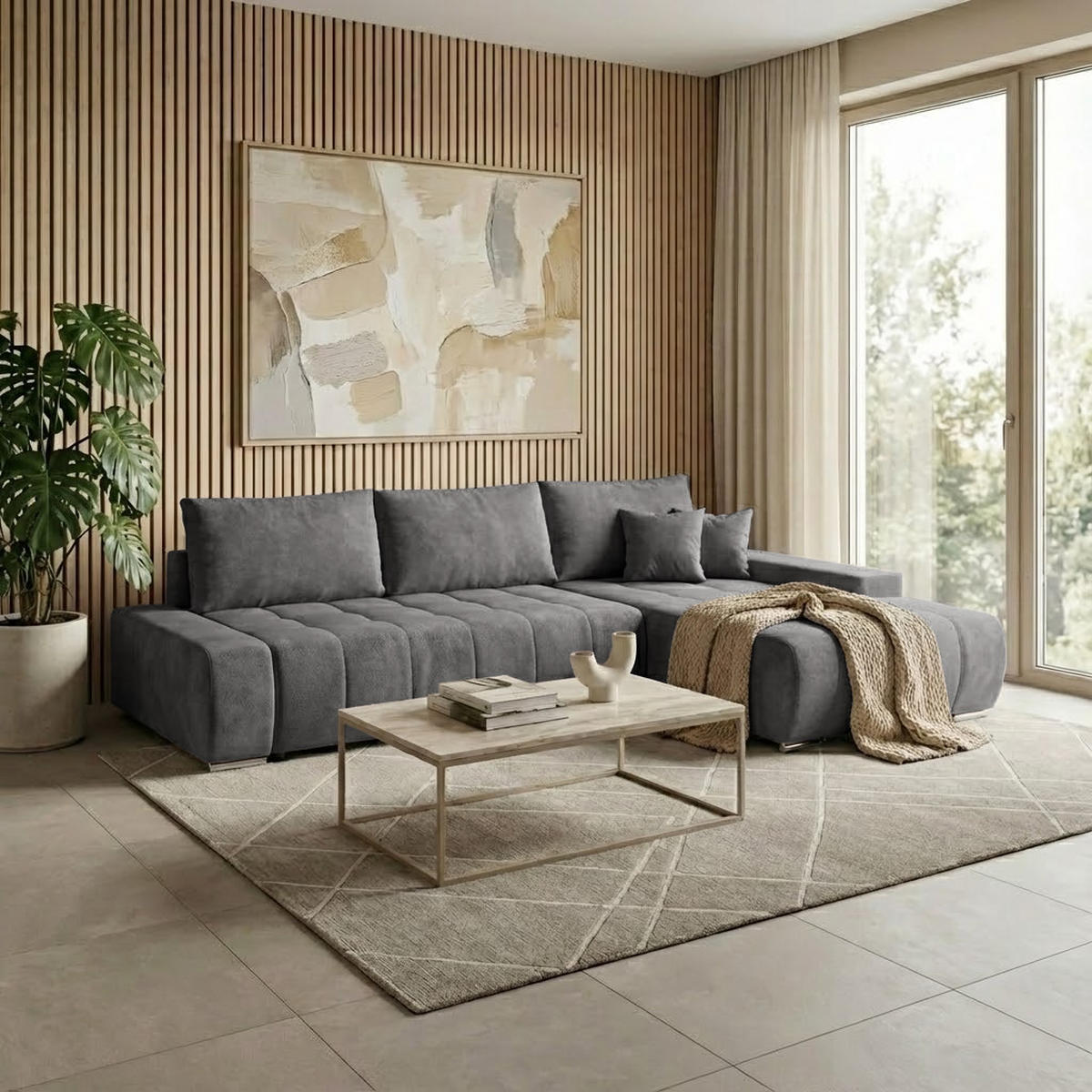 ECKSOFA Draco L dunkelgrau rechts - Chromfarben/Dunkelgrau, Textil/Metall (267/186cm) - Beautysofa