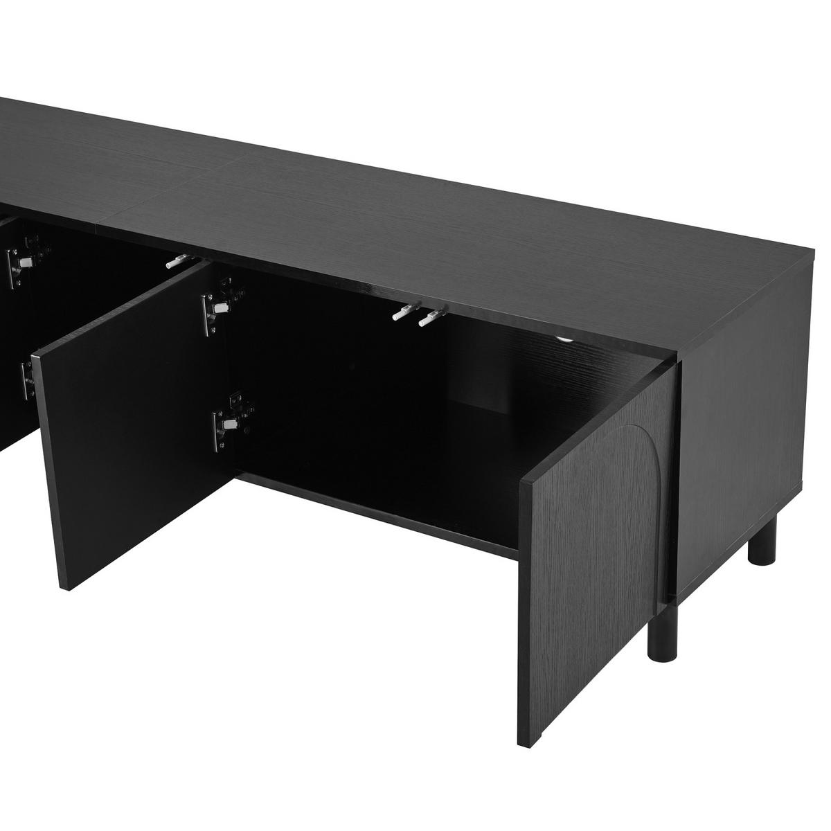 TV-LOWBOARD 180 x 38 x 45 cm aus MDF/Spanplatte, 5 Türen, Metallfüße, Schwarz - Schwarz, Holzwerkstoff (180/45/38cm)