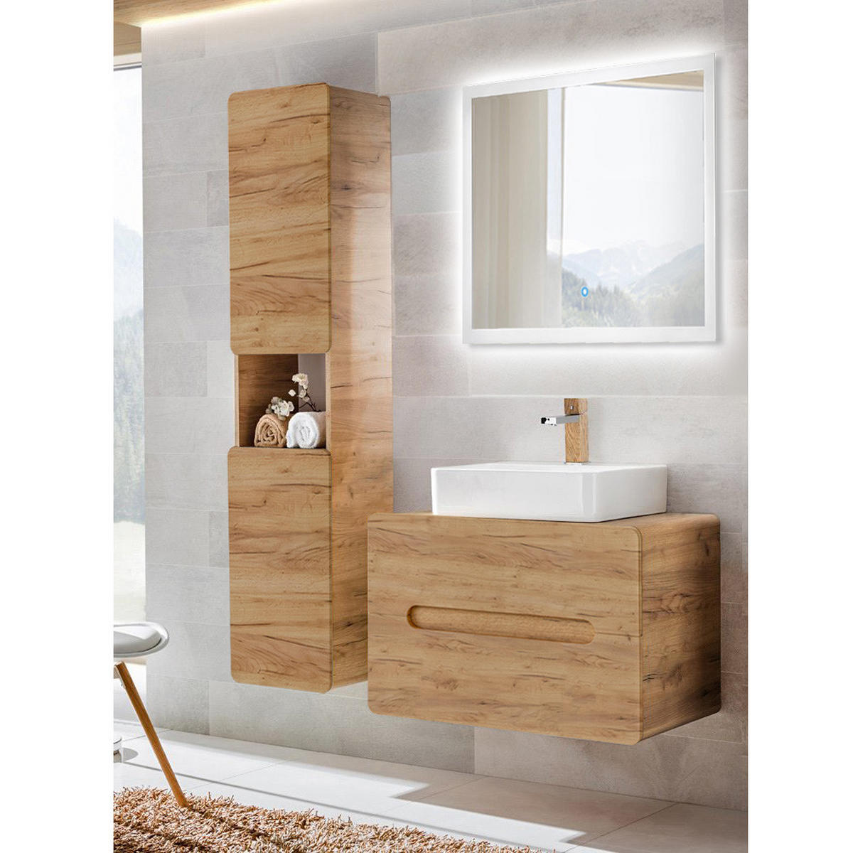 BADMÖBEL-SET 3-TLG. Luton-56 - Braun, Holzwerkstoff (130/200/46cm) - Lomado