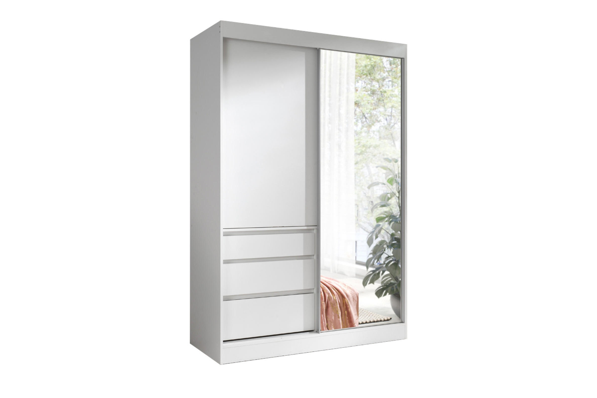 SCHWEBETÜRENSCHRANK HAITI 140/216 cm in Weiß Matt - Weiß, Holzwerkstoff (140/65/216cm) - Deine Möbel 24