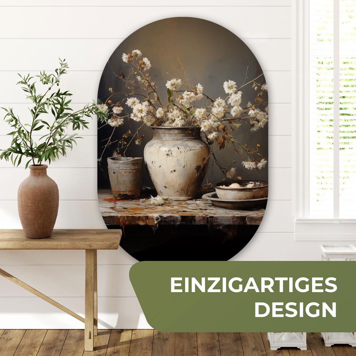 WANDBILD Stilleben - Blumen - Blumenstrauß - Vase - Wein 80x120 cm - Ecru, Kunststoff (80/120cm) - MuchoWow