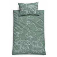 BIBER-BETTWÄSCHE 100x135 Baby - Made in Germany! Flauschig warmer Flanell Kinder Bettbezug aus 100% Baumwolle für Herbst & Winter - Lokomotive Grün - Grün, Textil (100/135cm) - Carpe Sonno