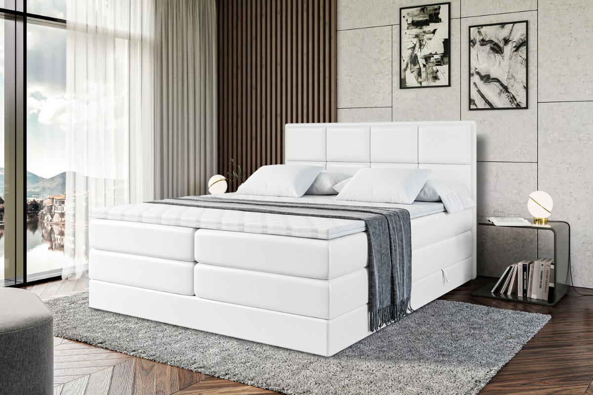BOXSPRINGBETT NOVA KING - 140 x 200 - H3/H4 - Weiß Hochglanz - Weiß Hochglanz, Holzwerkstoff (140/200cm) - ALTDECOR