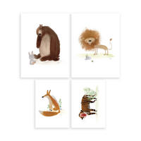 POSTER (4ER-SET) Animalia Tiere: Bär, Fuchs 30 x 40 cm, grün - Ahornfarben/Braun, Papier (30/1/40cm) - Lilipinso