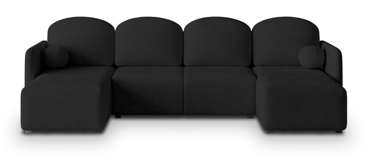 WOHNLANDSCHAFT NUBERO Schwarz Geflochtener Stoff mit Schlaffunktion - Schwarz, Holz (285/85/143cm) - MASSENO