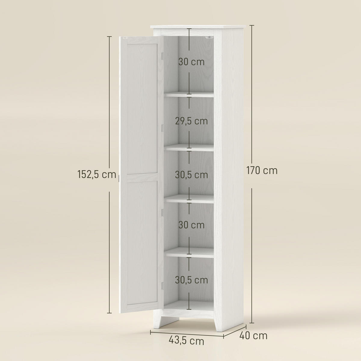 HIGHBOARD DE-11338 2 verstellbare Böden & 5 Ebenen Weiß - Weiß, Holzwerkstoff (40/121.5/43.5cm) - ComfortXL