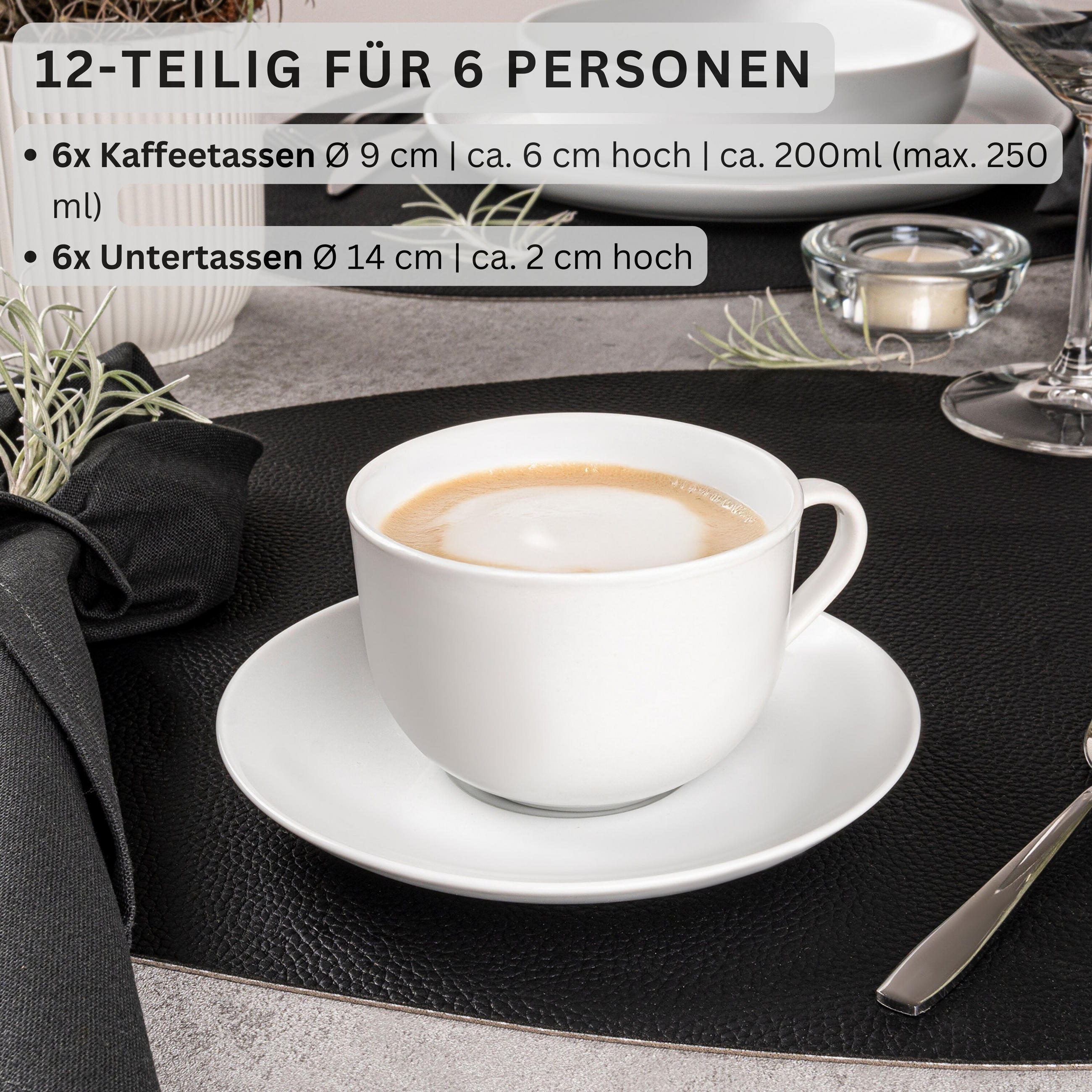 KAFFEETASSEN SET MARLO - 12 teilig aus Porzellan - Weiß, Keramik (14/6/14cm) - Sänger
