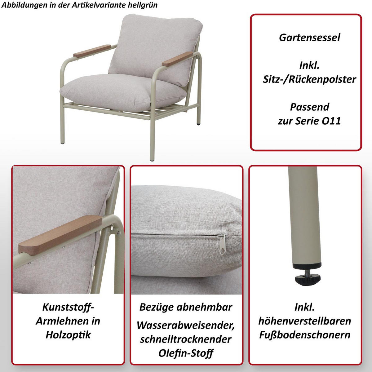 GARTENSESSEL Rot Kein Set-Set - Rot, Textil (68/81/88cm) - MCW