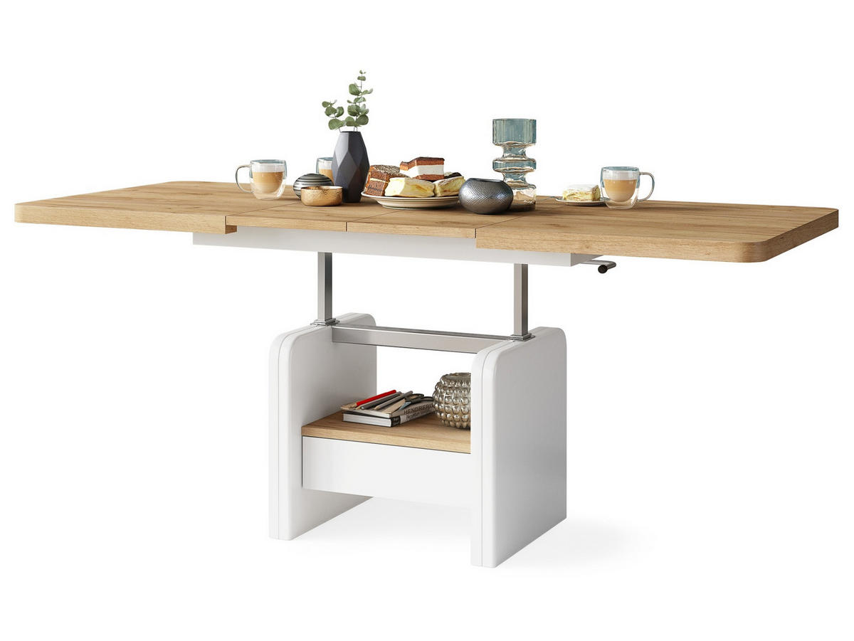 COUCHTISCH rechteckig Eiche Gold - Weiß höhenverstellbar ausziehbar - Eichefarben/Weiß, Holzwerkstoff (75/180/75cm) - designimpex