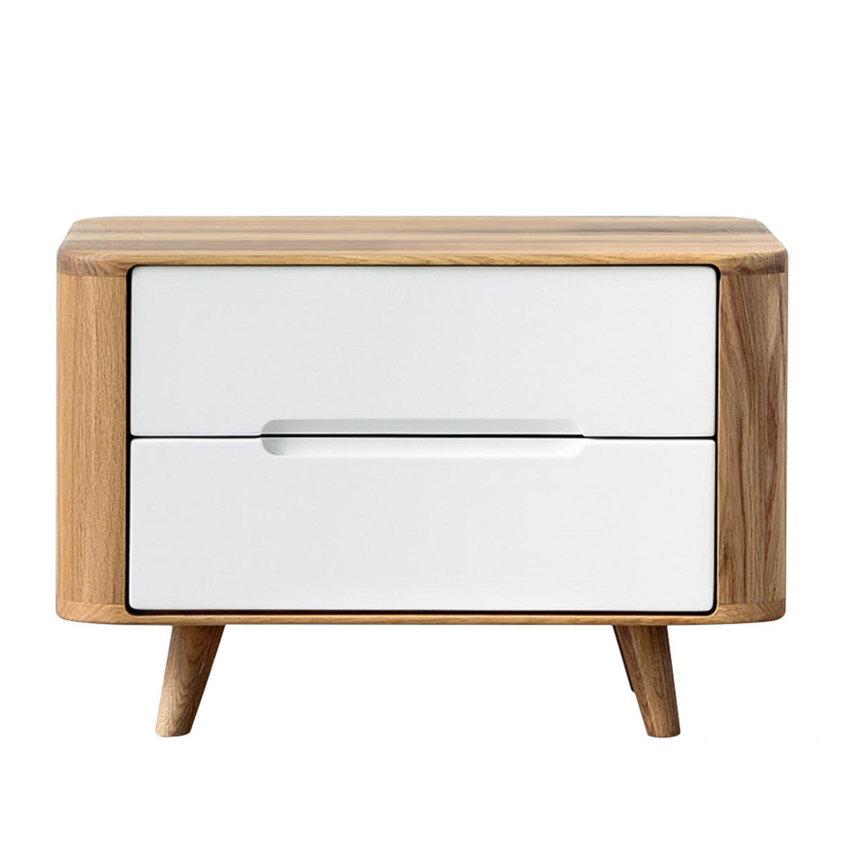 NACHTKOMMODE - Wildeiche teilmassiv - Wildeiche / Weiß - Weiß, Holz/Holzwerkstoff (60/40/42cm) - home24