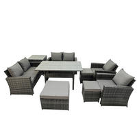 GARTENMÖBELSET mit 2 Sesseln,2 Zweisitzer,3 Hockern,Esstisch,Beistelltisch Polyrattan Dunkelgrau 9-Sitzer - Dunkelgrau/Grau, Glas/Kunststoff - Fimous