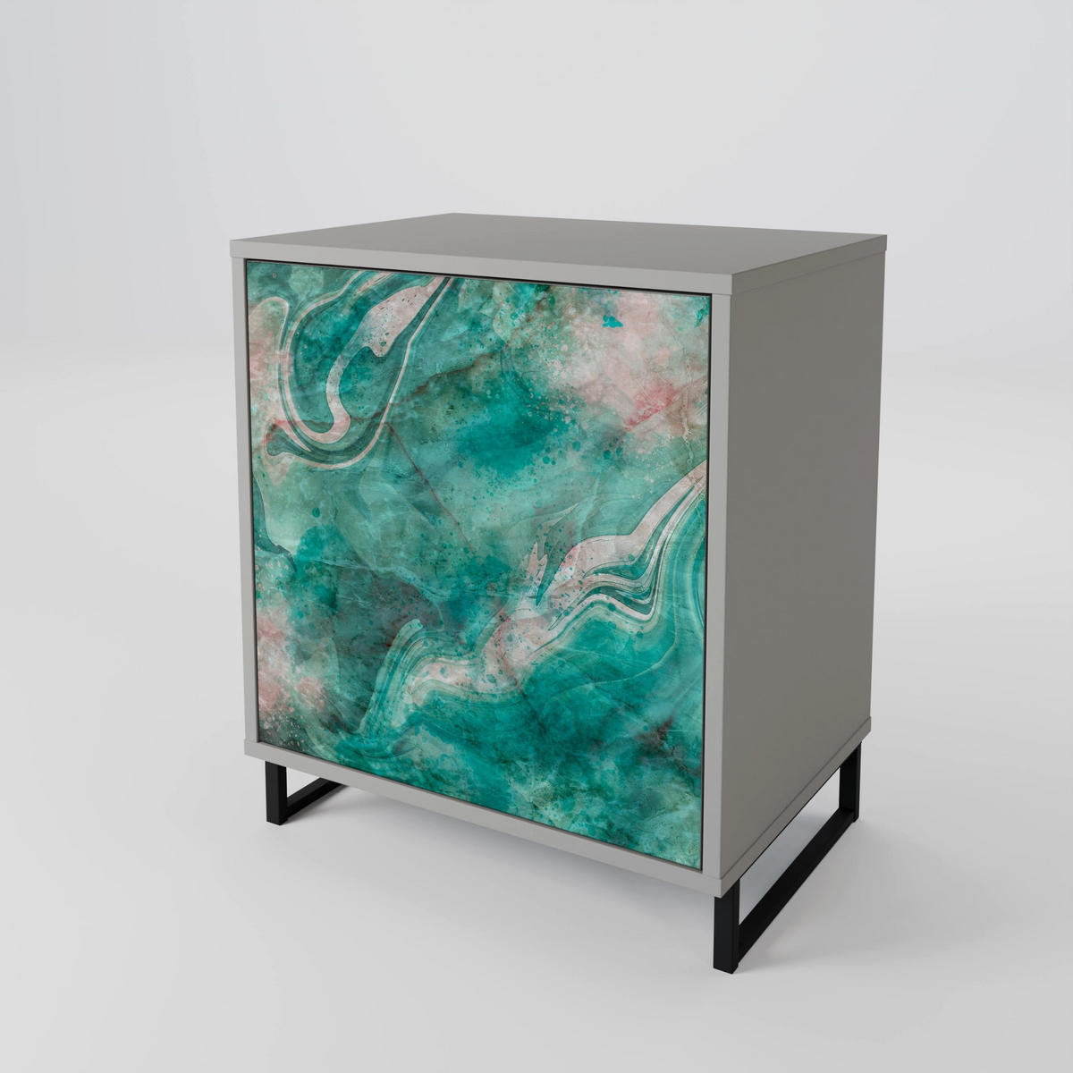 SIDEBOARD ABSTRACT ALCHEMY, Grau, 57,5x42x77,5 cm, Schräge Buchenholzfüße - Buchefarben/Multicolor, Holzwerkstoff/Buchenholz (57.5/77.5/42cm) - SpaceRebels
