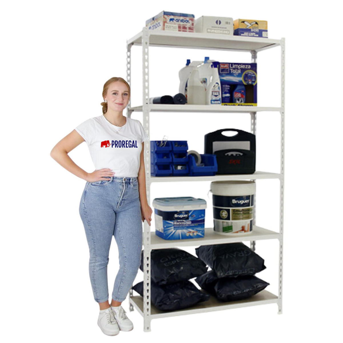 SCHWERLASTREGAL Big Muli HxBxT 200 x 100 x 40 cm 5 Fachböden Fachlast 150 kg Weiß - Weiß, Metall (100/200/40cm) - PROREGAL