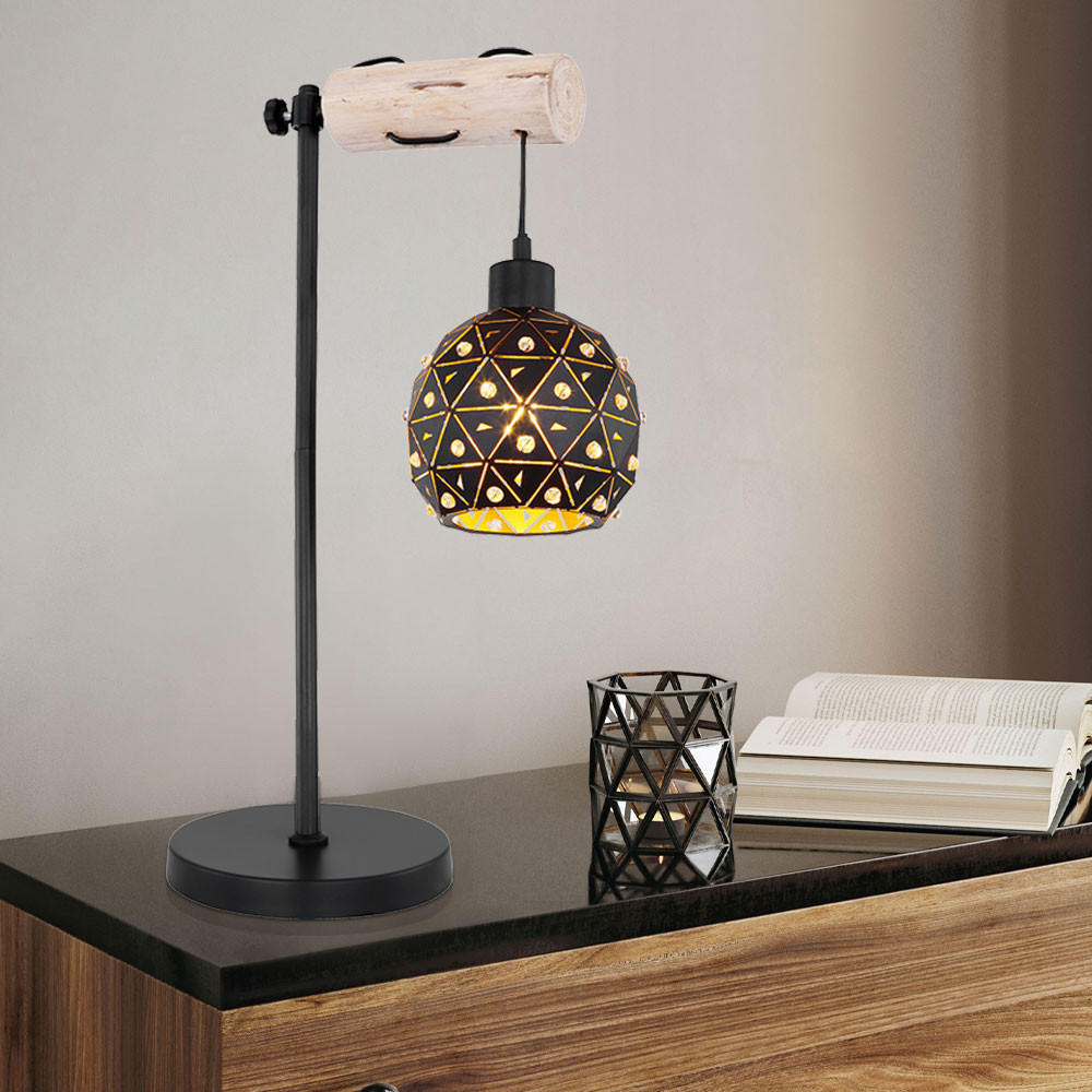 TISCHLEUCHTE Metall Schwarz Matt Gold - Schwarz, Holz (34/18/55cm) - Globo Lighting