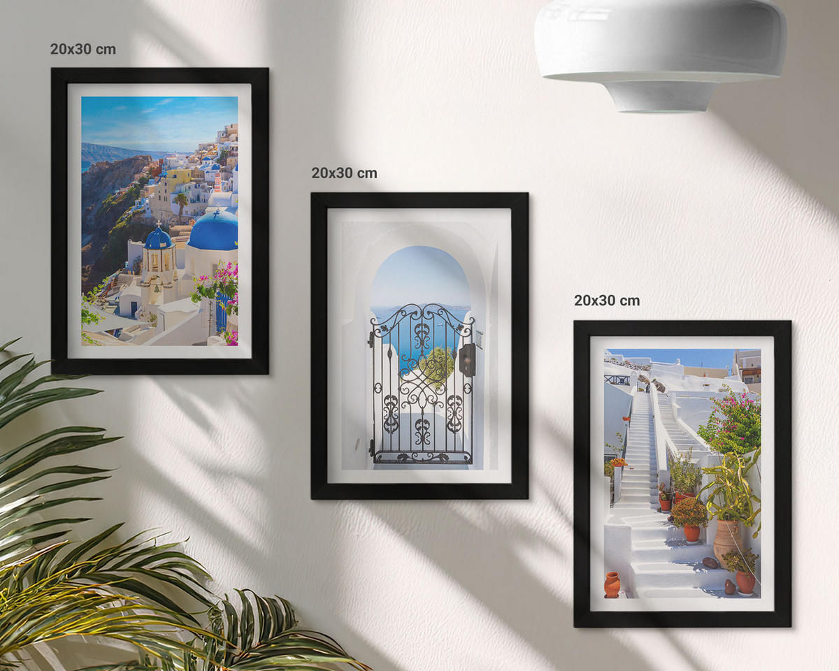 BILDER SET 3er Set - 20x30 cm Schwarzer Rahmen - Santorini-Architektur Oia - Schwarz, Kunststoff (20/30cm) - TULUP