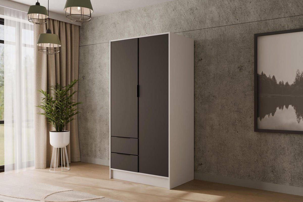 KLEIDERSCHRANK mit Flügeltüren KOLIN 100x200cm Weiß / Schwarz - Schwarz/Weiß, Holzwerkstoff (102/200/51cm) - ALTDECOR