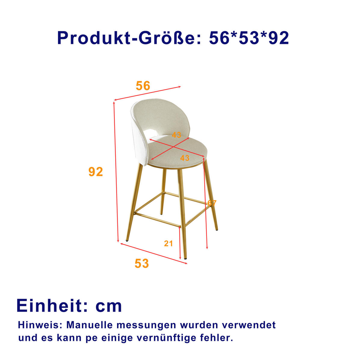 BARHOCKER 2er-Set mit Goldgestell und Polsterung - Beige, Textil (52/97/57cm)