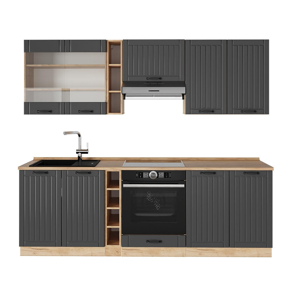 KÜCHENZEILE Fame-Line Dunkelgrau 235 cm , AP Eiche - Honigeiche/Dunkelgrau, Holzwerkstoff (235/81.6/60cm) - Vicco