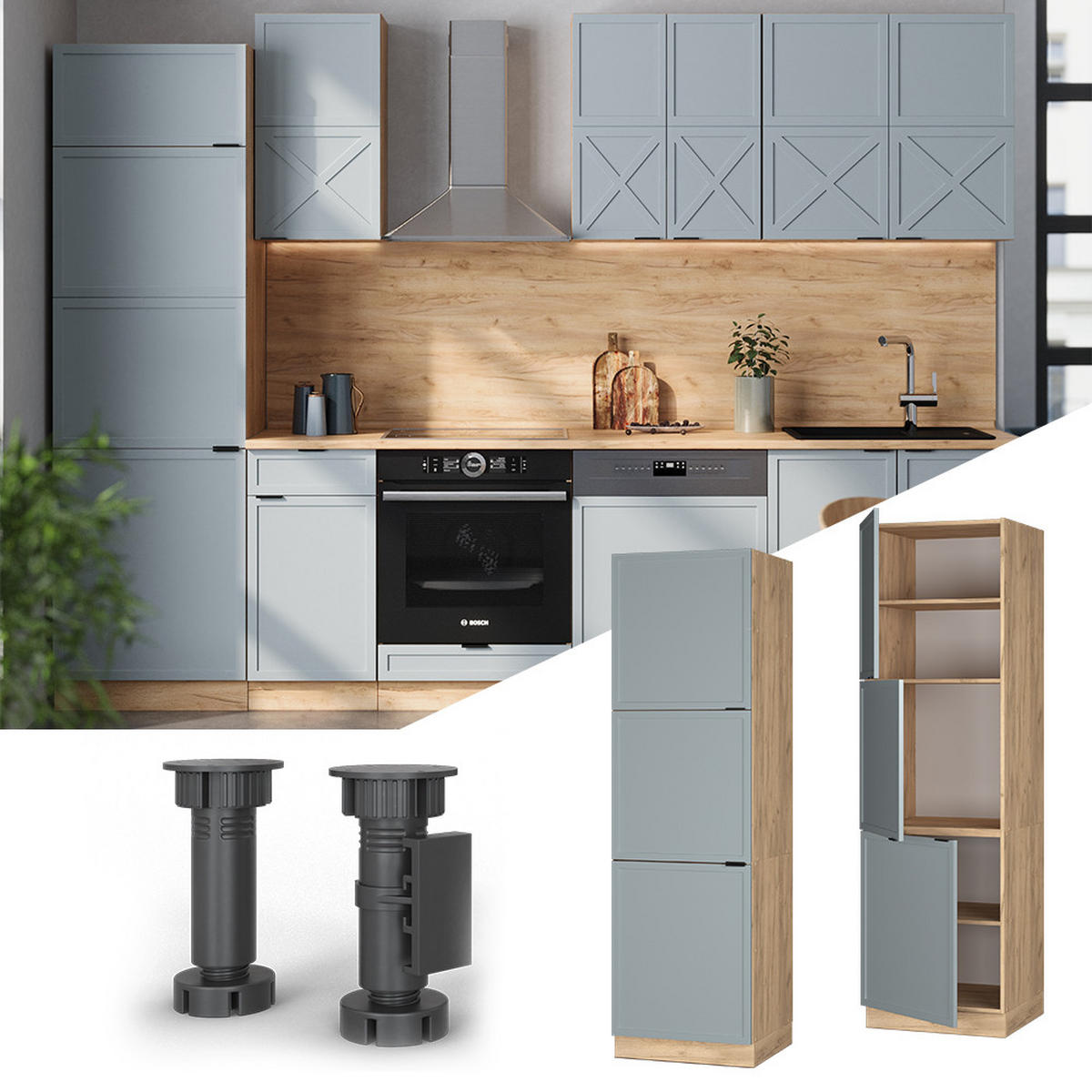 Honigeiche/Hellblau, Holzwerkstoff (60/206.8/58cm) - Vicco