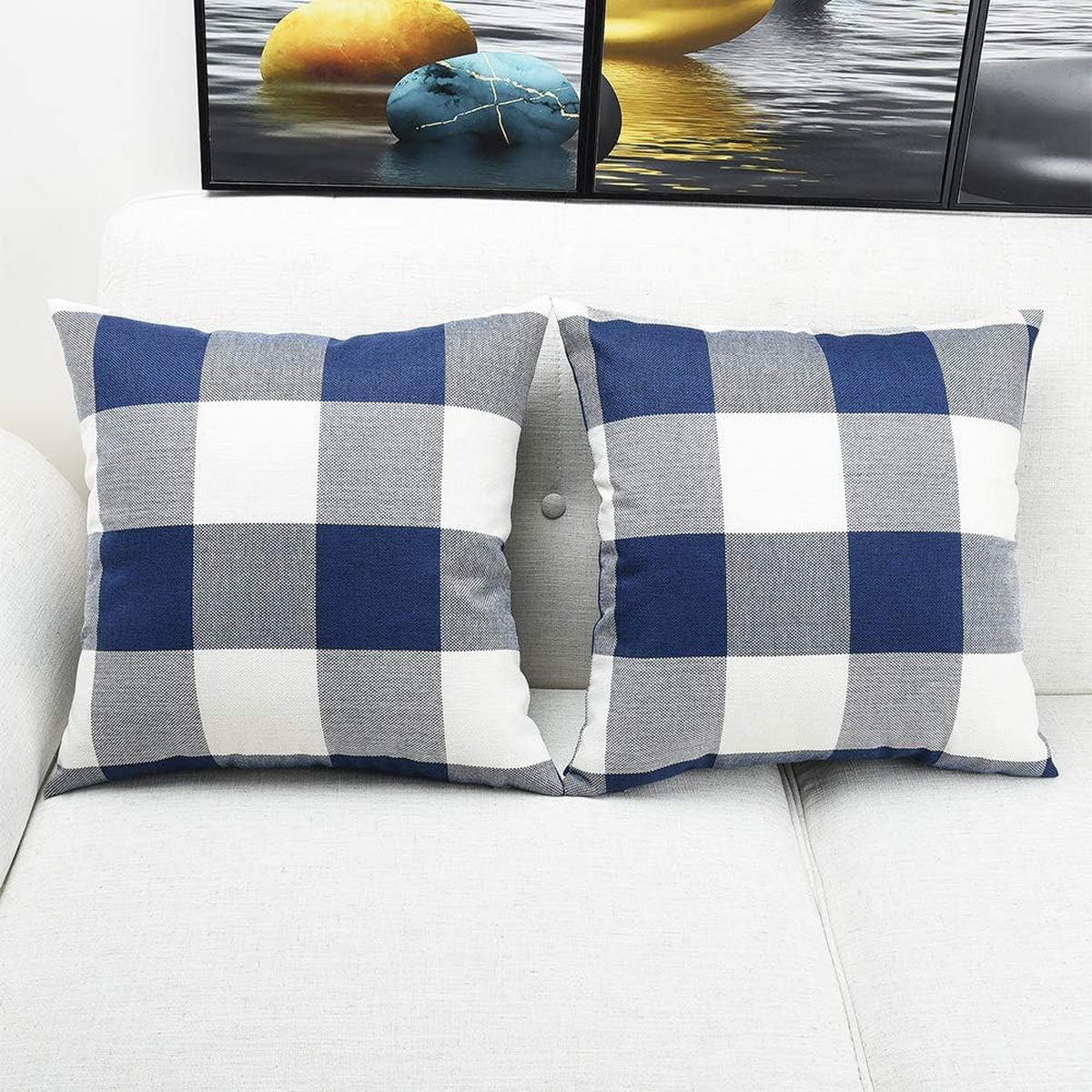 KISSENBEZÜGE mit Karomuster – 45 x 45 cm – Blau (4er-Set) - Blau, Textil (45/45cm)