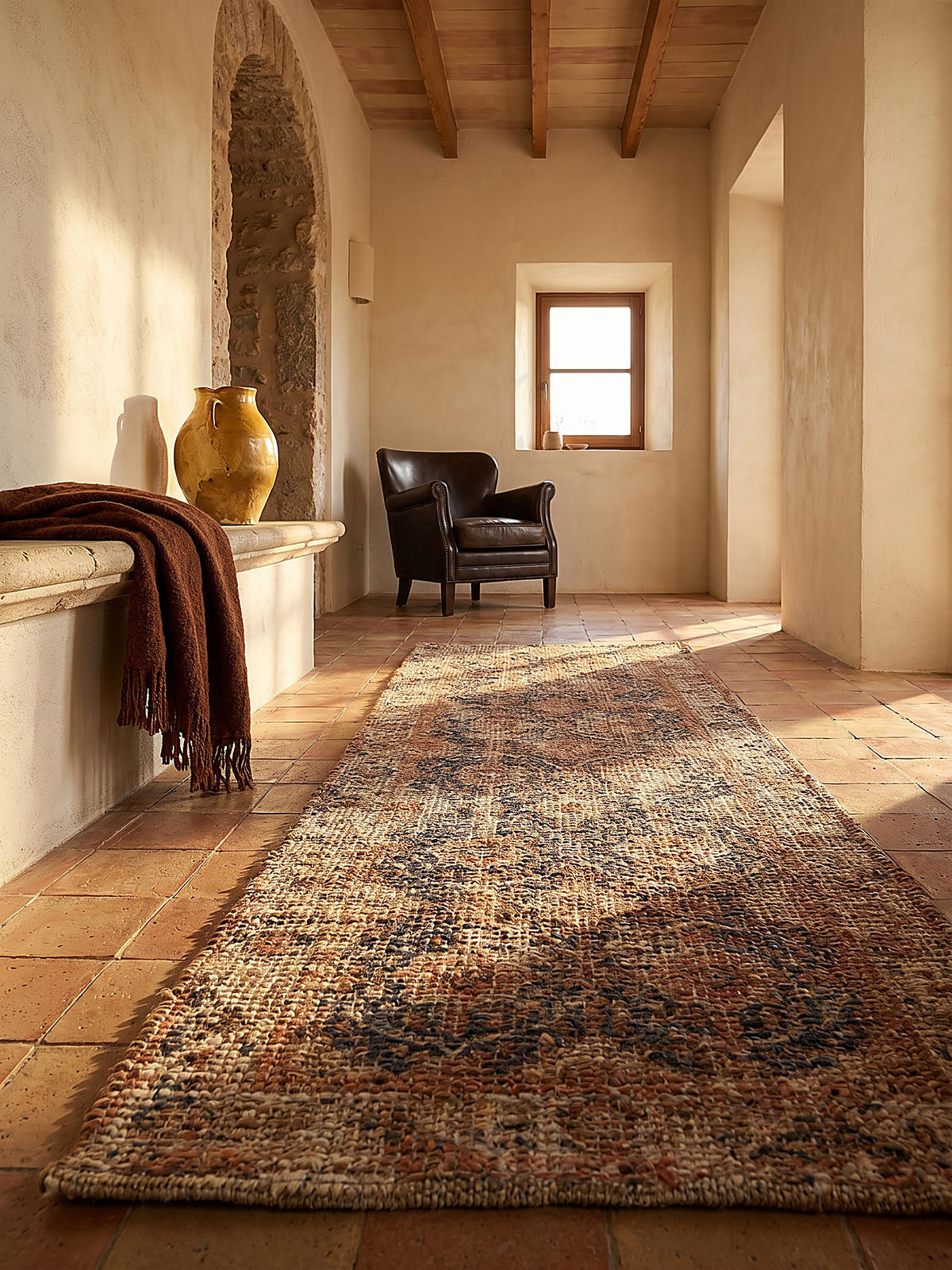 JUTETEPPICH handgewebt WENSLEY, im Vintage-Stil, Rot-Blau, 60 x 230 cm - Rot, Textil (230/60cm) - KADIMA DESIGN