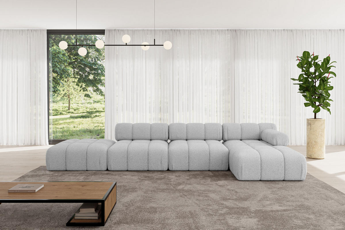 ECKSOFA modulares Sofa Lizur-L2 - 380x160x70 cm Hellgrau Bouclé - Hellgrau, Holzwerkstoff/Textil (380/160cm) - ALTDECOR