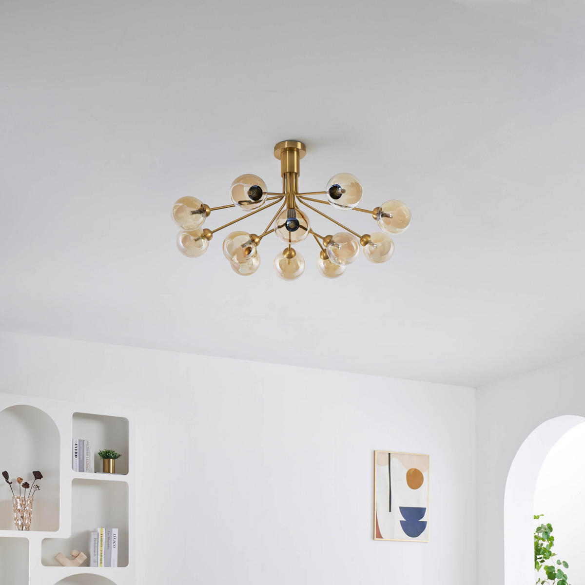 KRONLEUCHTER Audrey, Bernstein und Messing, 43cm - Goldfarben, Glas (43/82/43cm) - KOSILUM