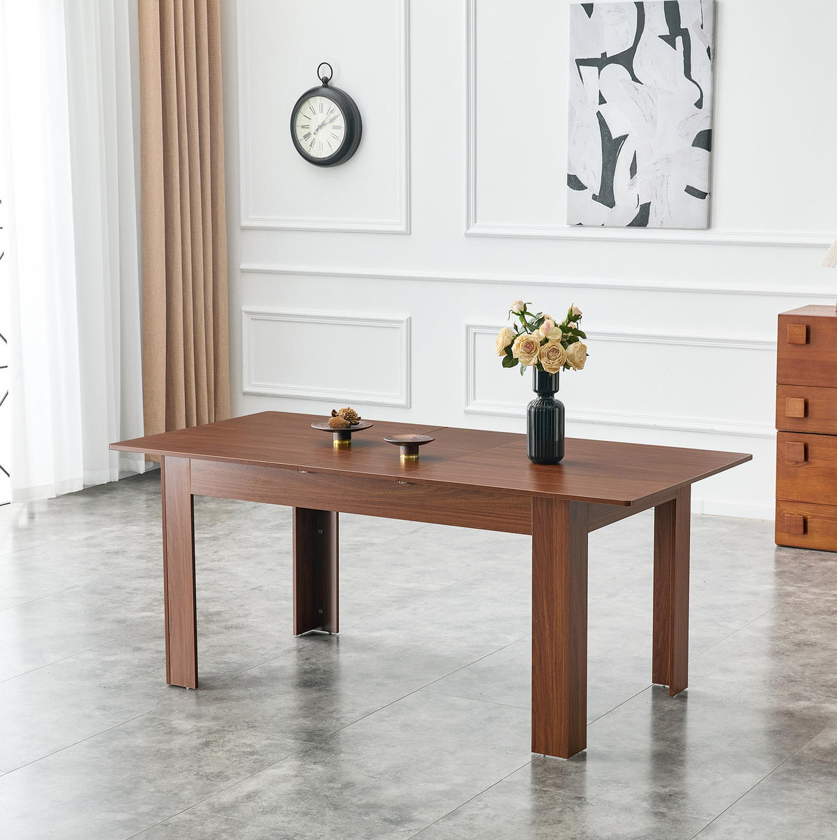ESSTISCH ausziehbar in Walnussoptik aus MDF mit Klappverlängerung,220/88.5/77 cm - Walnussfarben, Holzwerkstoff (88.5/220/77cm) - BEAOK
