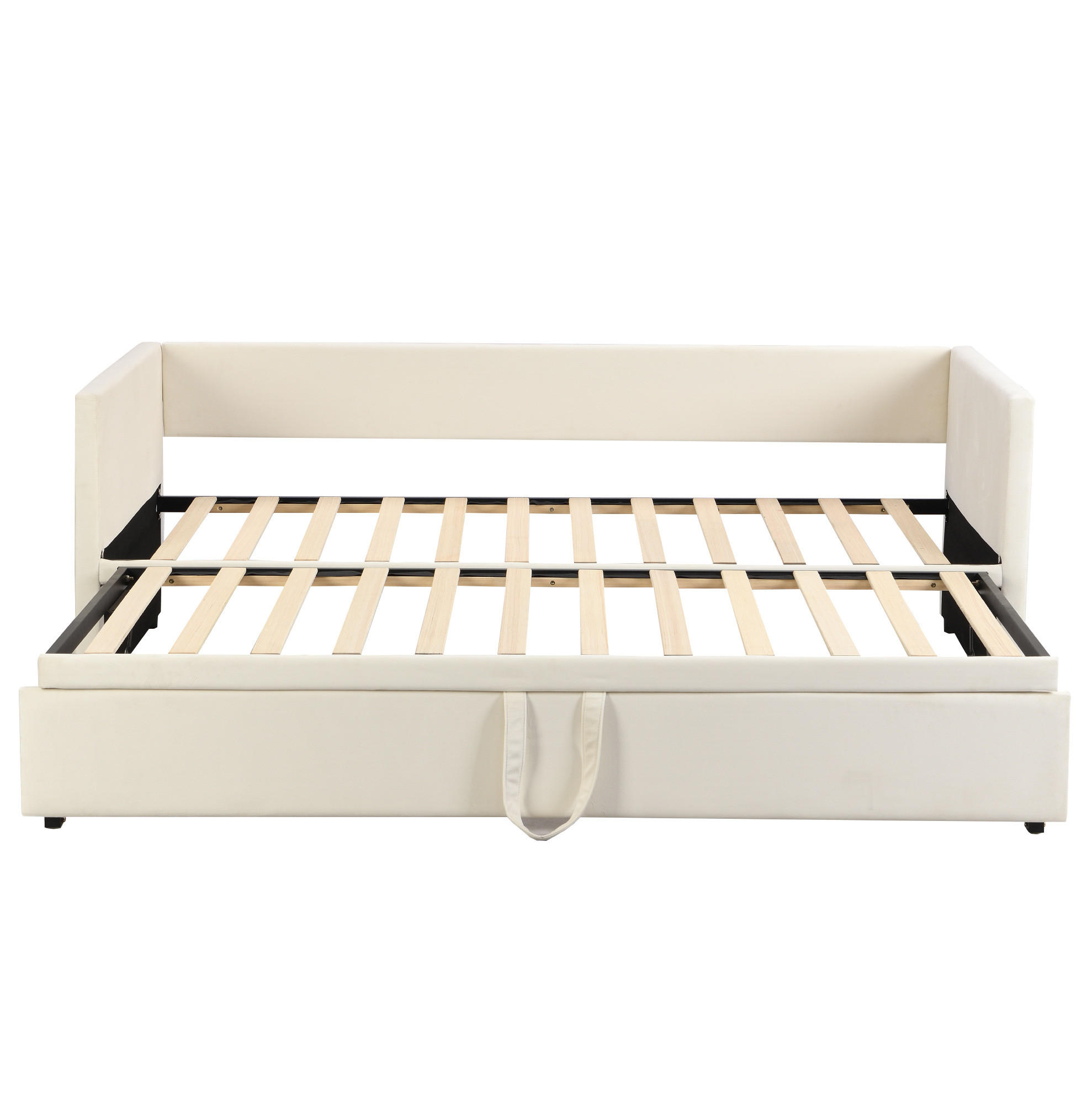 POLSTERBETT aus Samtstoff 90x200/180x200 cm Beige mit Ausziehfunktion, Lattenrost und platzsparendem Design - Beige, Leder (90/200cm) - Modfu