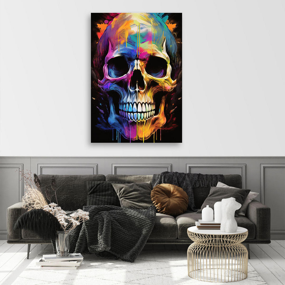 WANDBILD schädel bunte abstraktion - Multicolor, Textil (40/60cm) - Feeby
