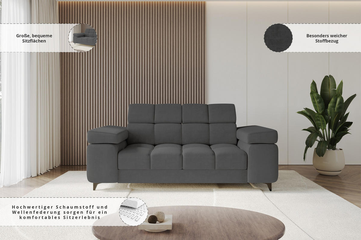 SOFA 2-Sitzer LORD-S1 194x97x90 cm Dunkelgrau Samt - Anthrazit, Holzwerkstoff/Textil (194/90/97cm) - ALTDECOR