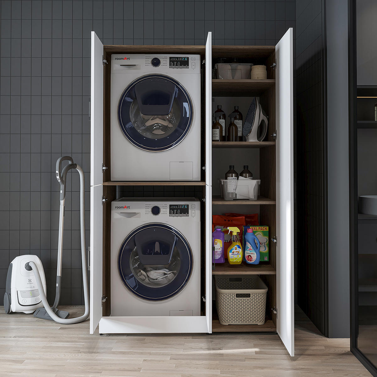 WASCHMASCHINENSCHRANK DORA-II 115cm Breit, 186cm Hoch - Eiche Bianco, Holzwerkstoff (115/186/73.8cm)