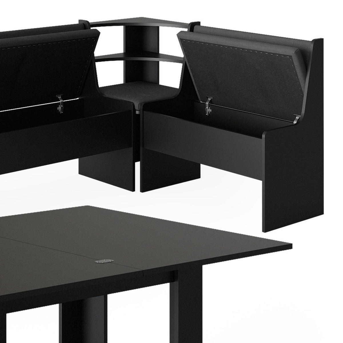 ECKBANKGRUPPE Roman Schwarz 120 x 41.5 cm mit Tisch - Silberfarben/Schwarz, Holzwerkstoff (210/80/120cm) - Vicco